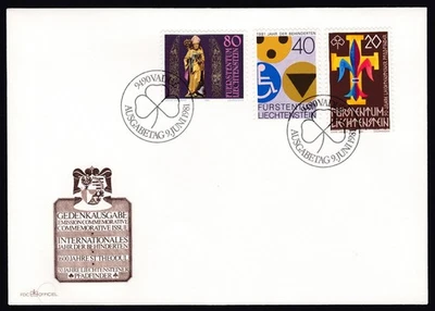 Liechtenstein FDC 1981 Mi 773/75 Scouts - Disabled people - St. Theodul feast - Image 1 of 2