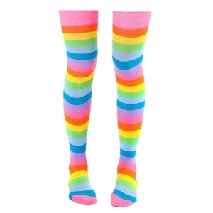 Rosa Regenbogen Streifen Muster Socken aus der Socke Panda (oberschenkelhoch) - Bild 1 von 3