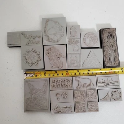 Lote de 22 carimbos de borracha de inverno Noel árvore angular de Natal montados em espuma - Imagem 1 de 4