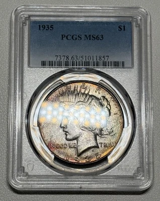 1935 Silver Peace Dollar PCGS MS63 Dual Side Toning Great Eye Appeal - Image 1 of 2