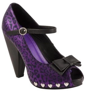 T.U.K. Pump A8314L Purple Leo Print Stud Platform Peep Toe Bow Rocket Heel - Picture 1 of 4