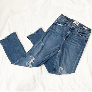 Frame le high straight jeans ripped blue denim distressed size 27 ankle - Picture 1 of 9