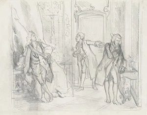 Interieur mit Szene einer Anschuldigung, um 1880, Bleistift Unbekannt (19.Jhd) - Picture 1 of 5