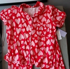 Joyspun 2-Piece Pajama Set Shirt & Pants Sz L (12-14) Red w/ Hearts Pattern NWT - Picture 1 of 4