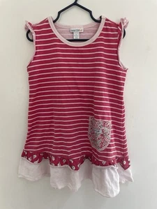 naartjie kids Girl Striped Floral Pocket 100% Cotton Ruffle Sleeve Dress Red L 6 - Picture 1 of 6