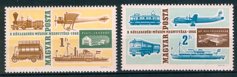 HUNGRÍA - 1966.Museo del transporte (autobús, tren, barco, avión) ¡Juego completo MNH! Mi 2220-2221. Foto 1 de 1