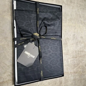 Roberto Covalli Queen Duvet Cover 2 Pillow Sham Black And Grey Pattern Italy - Picture 1 of 3