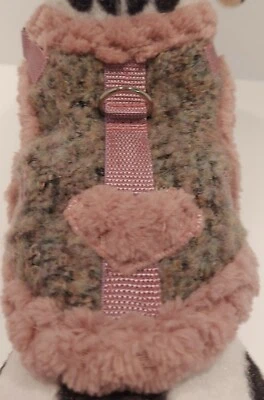 Softgeschirr warm Hundegeschirr Wollstoff  rosa grau Plüsch XS S M Herz Hund - Bild 1 von 4