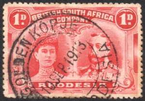 Rhodesia 1910-13 1d Double Head, P.14, SG.124, used, GOLDEN KOPJE postmark - Picture 1 of 1