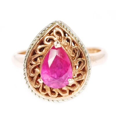 925 STERLING SILVER RING GENUINE PINK RED RUBY PEAR GEMSTONE SIZE 7.25 - Image 1 of 4
