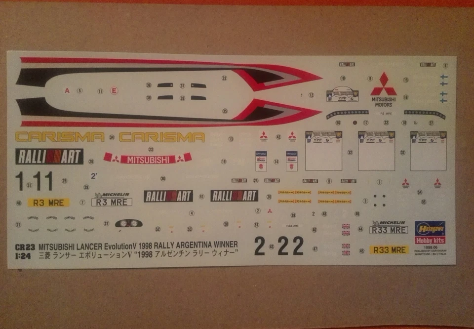  HASEGAWA DECAL 1/24 MITSUBISHI CARISMA LANCER 1998 RALLY WRC - Immagine 1 di 1
