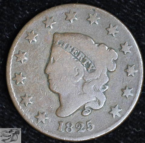 1825 Coronet Head Large Cent, N-2 Variety, R-1, Good+ to Very Good, C6291 Cover