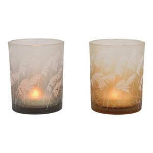 Windlicht Gras aus Glas in braun oder grau (B/H/T) 10x12x10cm Neu Geschenkidee - Bild 1 von 1