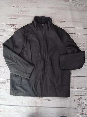 Perry Ellis Portfolio coat Men's Large black wool blend career over coat zip - Image 1 of 4