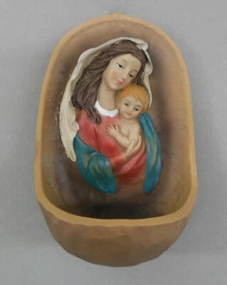 DEKOPROJEKT Weihwasserkessel Maria mit Jesus handbemalt 12 cm hoch Mutter Gottes Weihbecken