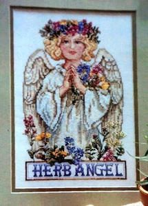 Cross Stitch PATTERN Herb Garden ANGEL Herb Flowers Halo Wreath Bouquet Wings - Picture 1 of 8