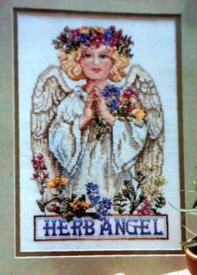 Cross Stitch PATTERN Herb Garden ANGEL Herb Flowers Halo Wreath Bouquet Wings - Image 1 of 4