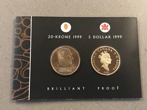 1999 20 Kroner Norway and $5 Canada- Collaboration Royal Norw. & Canadian Mint - Picture 1 of 6