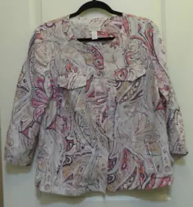 NWT~CHICO'S~PAIDLEY MULTIPRINT Linen JACKET~Sz 2 (US 10-12) - Picture 1 of 8