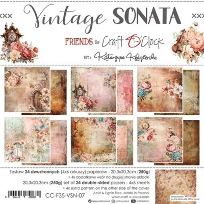CRAFT O'CLOCK 8" x 8" scrapbooking paperpad cardstock Vintage Sonata 24 sheets 250gsm