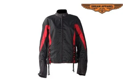 Chaqueta Clásica Negra Roja Textil Ligera Motociclista Damas Ajuste Cordones Foto 1 de 4