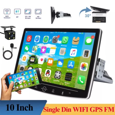 Android 13 Single Din Car Stereo 10" Rotatable Touch Screen Radio GPS Navi +Cam - Image 1 of 4