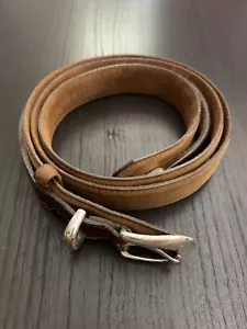 Cintura uomo Orvis Western 44 pelle marrone doppio gancio fibbia argento USA #5591 - Foto 1 di 15
