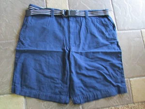 NEW LETIGRE BLUE BELTED SHORTS MENS 36 FLAT FRONT COTTON FREE SHIP - Picture 1 of 1