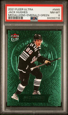 2021 Upper Deck Fleer Medallions Emerald Green #M45 Jack Hughes! #/10! PSA 8!