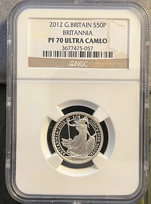 2012 Great Britain S50 Pence Britannia Silver NGC PF 70 Ultra Cameo Top Pop! - Image 1 of 2