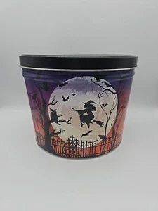 Vintage Halloween Flying Witch Owl Bats Popcorn Tin The Popcorn Factory NiCE - Picture 1 of 12