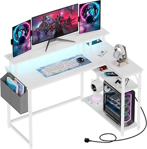 Yornoli L Shaped Desk with Led Lights&Power Outlet 118CM Corner Gaming Desk f - Picture 1 of 12
