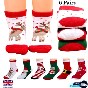 6 Pairs Xmas Christmas Santa Snow Man Socks For Children's Kids Baby Unisex - Picture 1 of 7