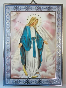 Our Lady of Grace Icon Picture on Wood Silver & Gold Foil Accents 5 1/2" Italy - Picture 1 of 2