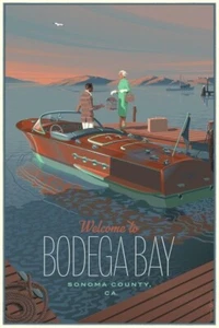 WELCOME TO BODEGA BAY On Wood Variant Screen Print LAURENT DURIEUX 15 THE BIRDS - Picture 1 of 3