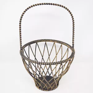 Cesto decorativo in filo metallico finitura bronzo anticato bordo intrecciato espositore decorazione - Foto 1 di 10