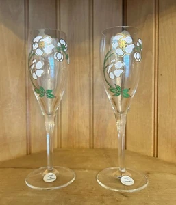 Vintage Perrier Jouet Champagne Flutes Anemone Flower Belle Epoque Set of 2 - Picture 1 of 5