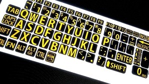 English US LARGE LETTER KEYBOARD STICKERS for Computer or Laptop/YELLOW ON BLACK