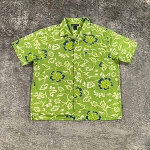 Vintage Structure Hawaiian Shirt Mens Large Green Floral All Over Print 90s Camp - Picture 1 of 10