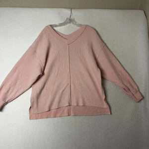 Aerie sweatshirt sz Med Wonder V-Neck Pullover textured oversized baggy pink - Picture 1 of 6