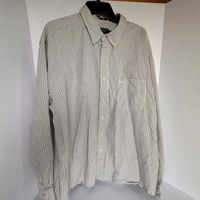 American Eagle Men's Gray White Striped Slim Fit Oxford Button-Up Shirt - Image 1 of 4