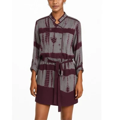 Antik Batik Shirt Dress Women’s Large Tie Dye Purple Gray Belted Wrap Boho Chic - Image 1 of 4