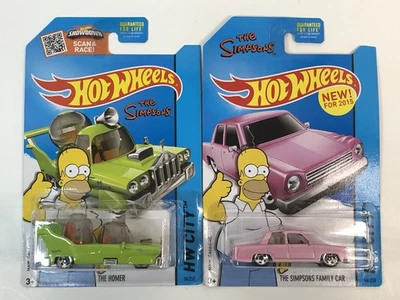 Hot Wheels The Homer & The Simpsons Family Car HW City Lot of 2 Green & Pink New - Image 1 of 4