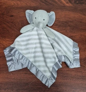Cloud Island Grey Elephant Security Baby Blanket Lovey Satin Trim Striped - Picture 1 of 10