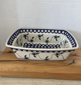 Boleslawiec Polish Pottery Blue Green Floral Rectangular Baking Dish GUC - Picture 1 of 11