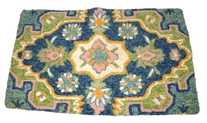 VINTAGE HANDGEKNÜPFTER BLUMENMUSTER WOLLTEPPICH LANDHAUS SHABBY CHIC 30" x 18,5" - Bild 1 von 3