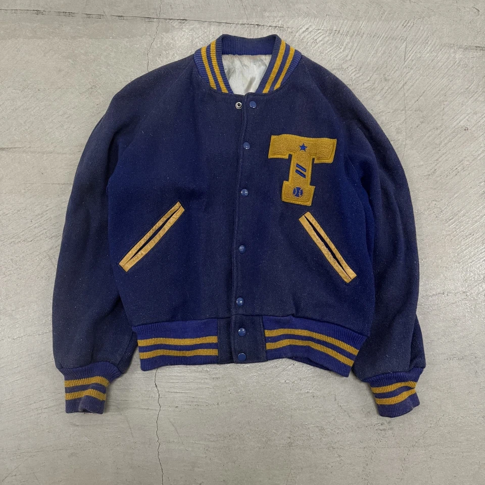 Jaqueta Letterman Varsity Vintage Anos 50 Lã Tamanho Grande FEITA NOS EUA Verdadeira Vintage  - Imagem 1 de 4