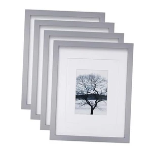 Picture Frames, 4 Pack Display Pictures 5x7/8x10 with Mat or 11x14 Light Grey - Picture 1 of 7