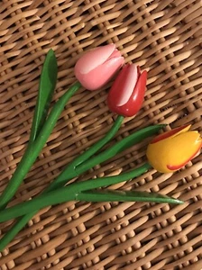 Holztulpen, 3er Set Frühlingstulpen, 18" Blumen Tischdeko, Handarbeit Holz - Bild 1 von 6