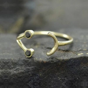 14K Gold 0.07 Ct. Black Lab-Created Diamond Open Cuff Ring Size-3 to 8 - Picture 1 of 1